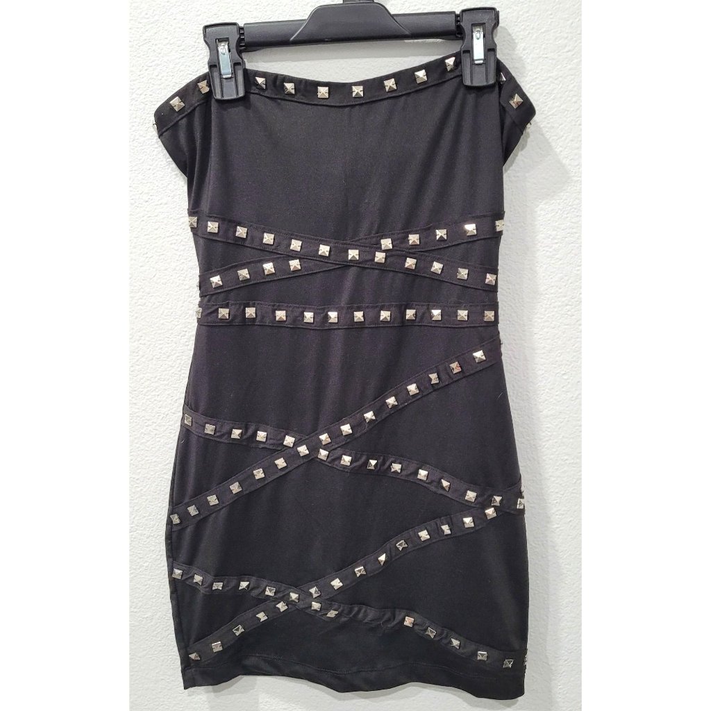 Xxi By Forever 21 Black Studded Bodycon Sleeveless Mini Dress Size Sp